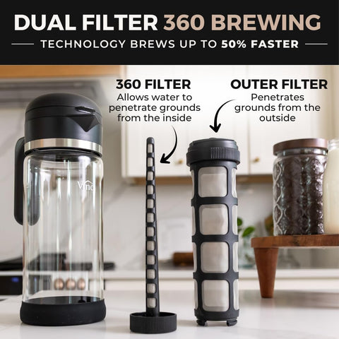 VINCI Cold Brew 360 con jarra de vidrio para claridad de sabor.