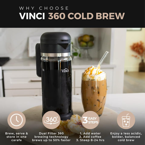 VINCI Cold Brew 360 uso sencillo para preparar café frío en casa.