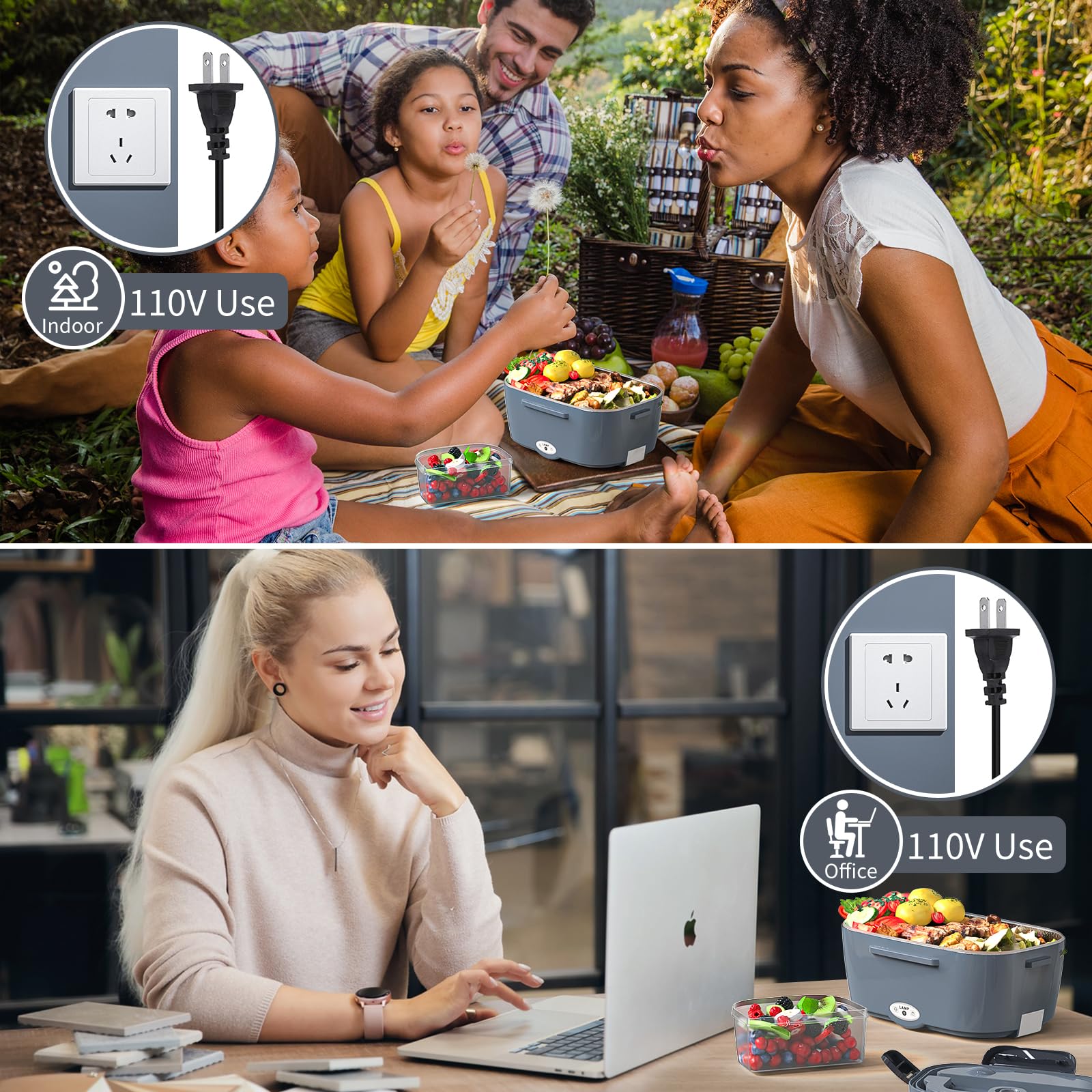 Vingud lonchera eléctrica con capacidad de 1.5L para un almuerzo completo.