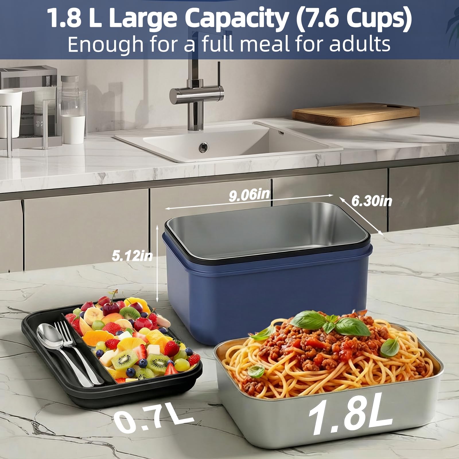 Vingud lonchera eléctrica con contenedor acero inoxidable de 1.8L