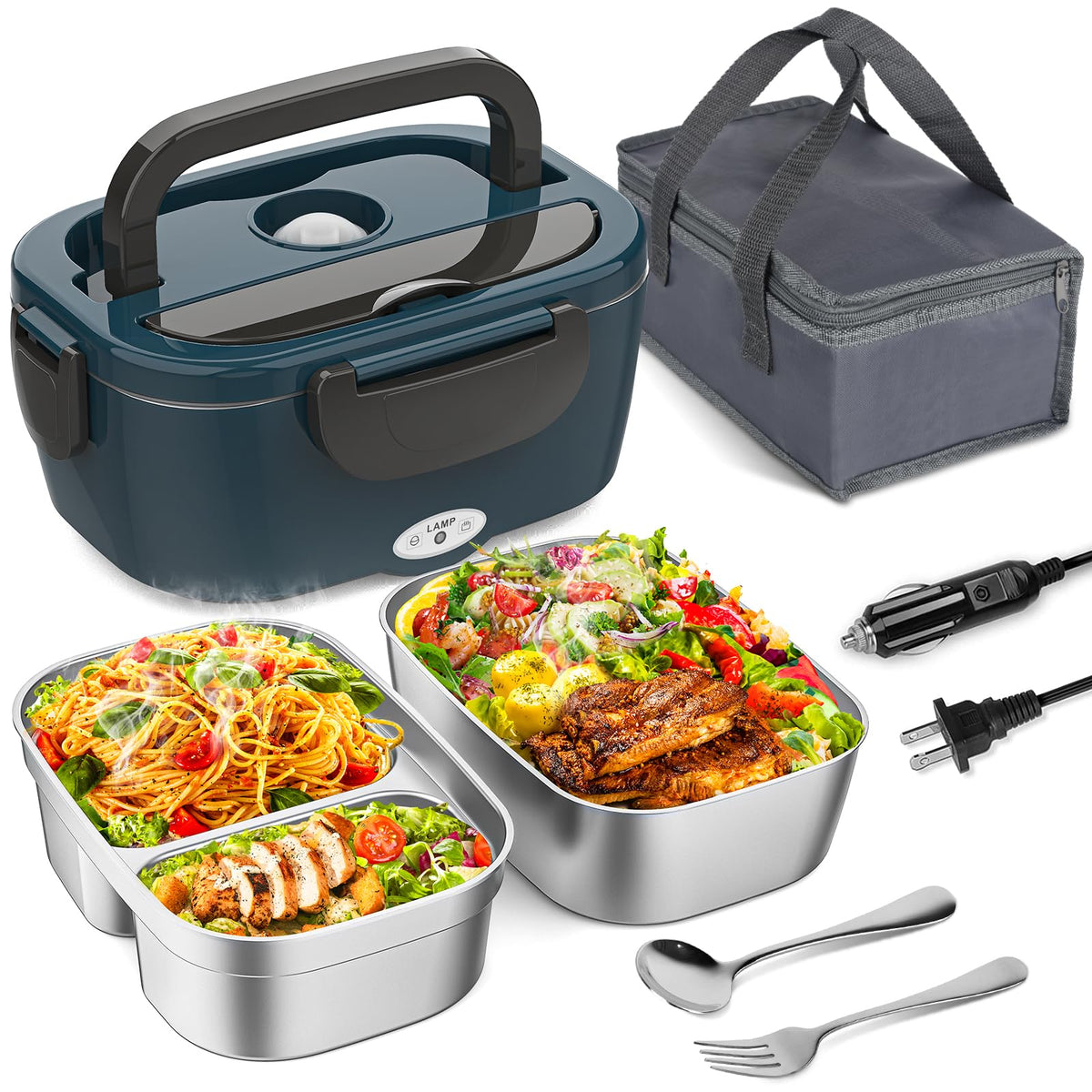 Vingud lonchera eléctrica con dos contenedores para comidas separadas.