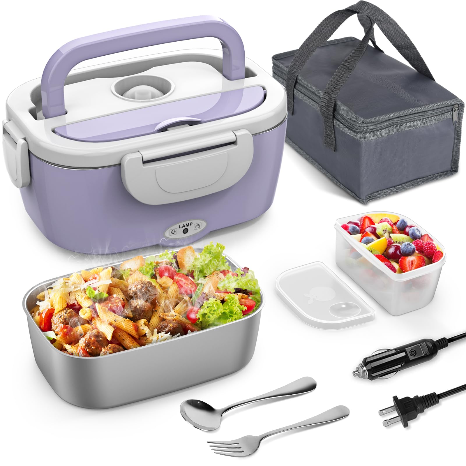 Caja de almuerzo eléctrica Vingud 3 en 1 frontal para comer caliente en casa u oficina.