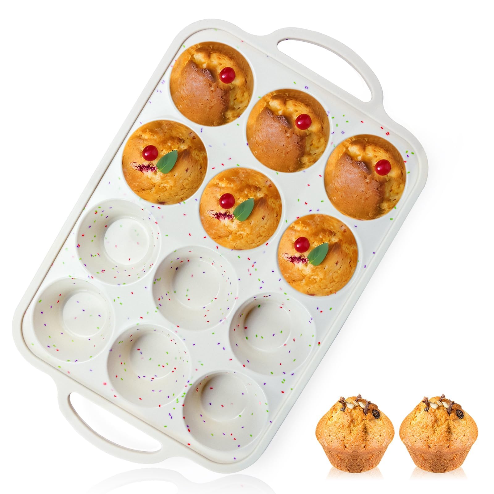 Vinino molde silicona muffins 12 cavidades con marco metal reforzado para hornear estable.