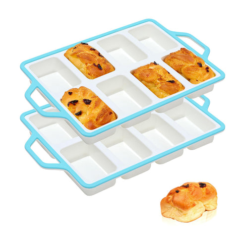 Vinino moldes mini pan silicona con marco metalico para 8 cavidades, desmolde estable