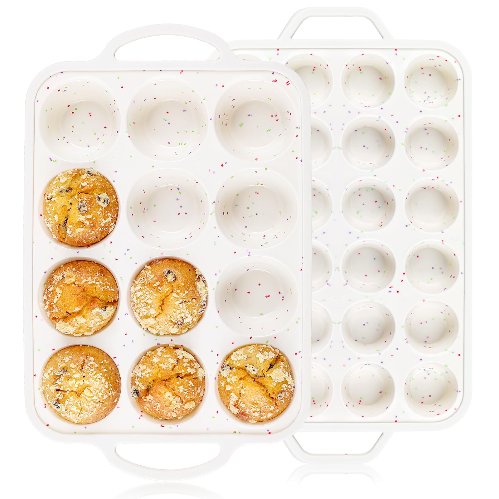 Vinino moldes de muffins de silicona con marco metálico, desmolde fácil y horneado uniforme.