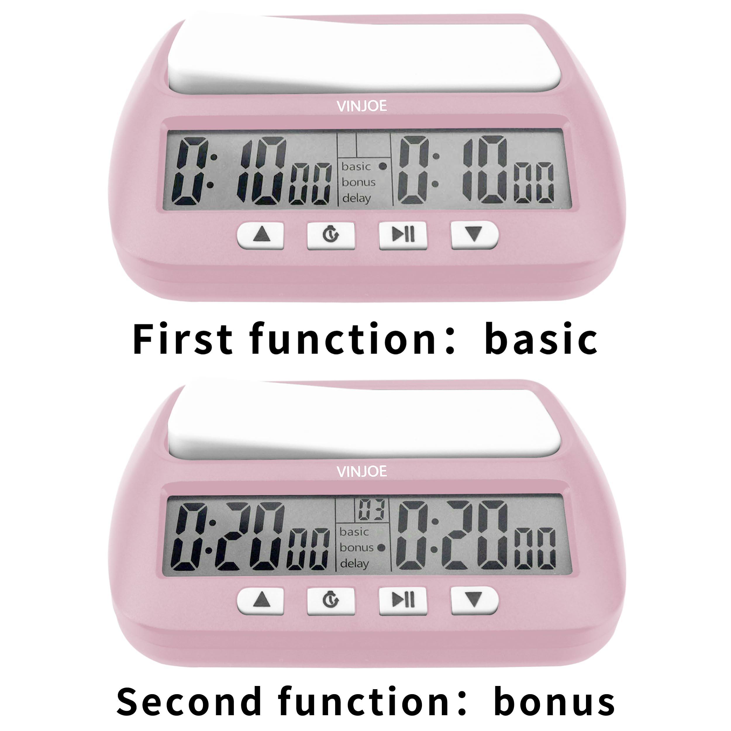 VINJOE reloj-ajedrez-digital-funciones-retraso-tiempo permite compensar tiempos y mantener ritmo.