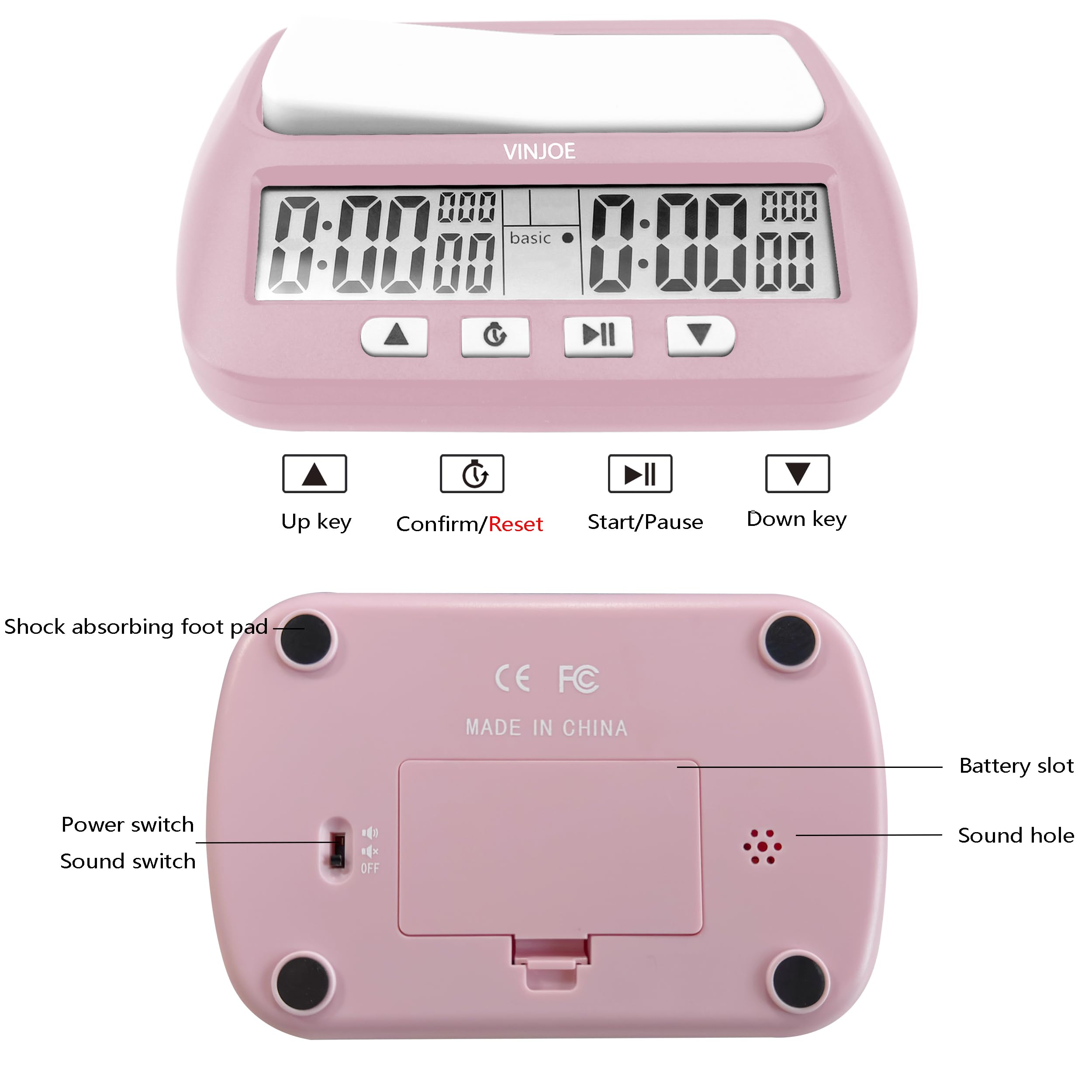 VINJOE reloj-ajedrez-digital-incluye-bateria-1aa listo para usar.