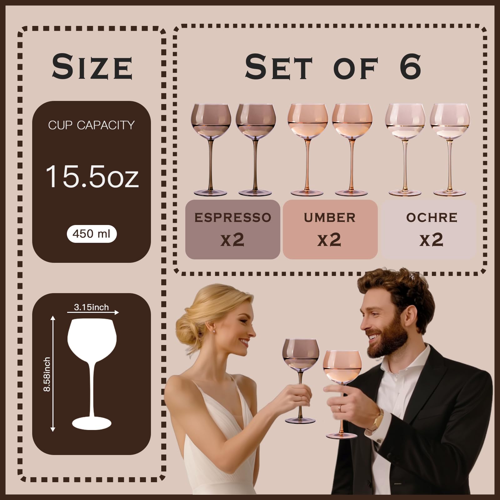 Copa de vino Vintacicle con tallo largo, ámbar, ideal para cenas formales.