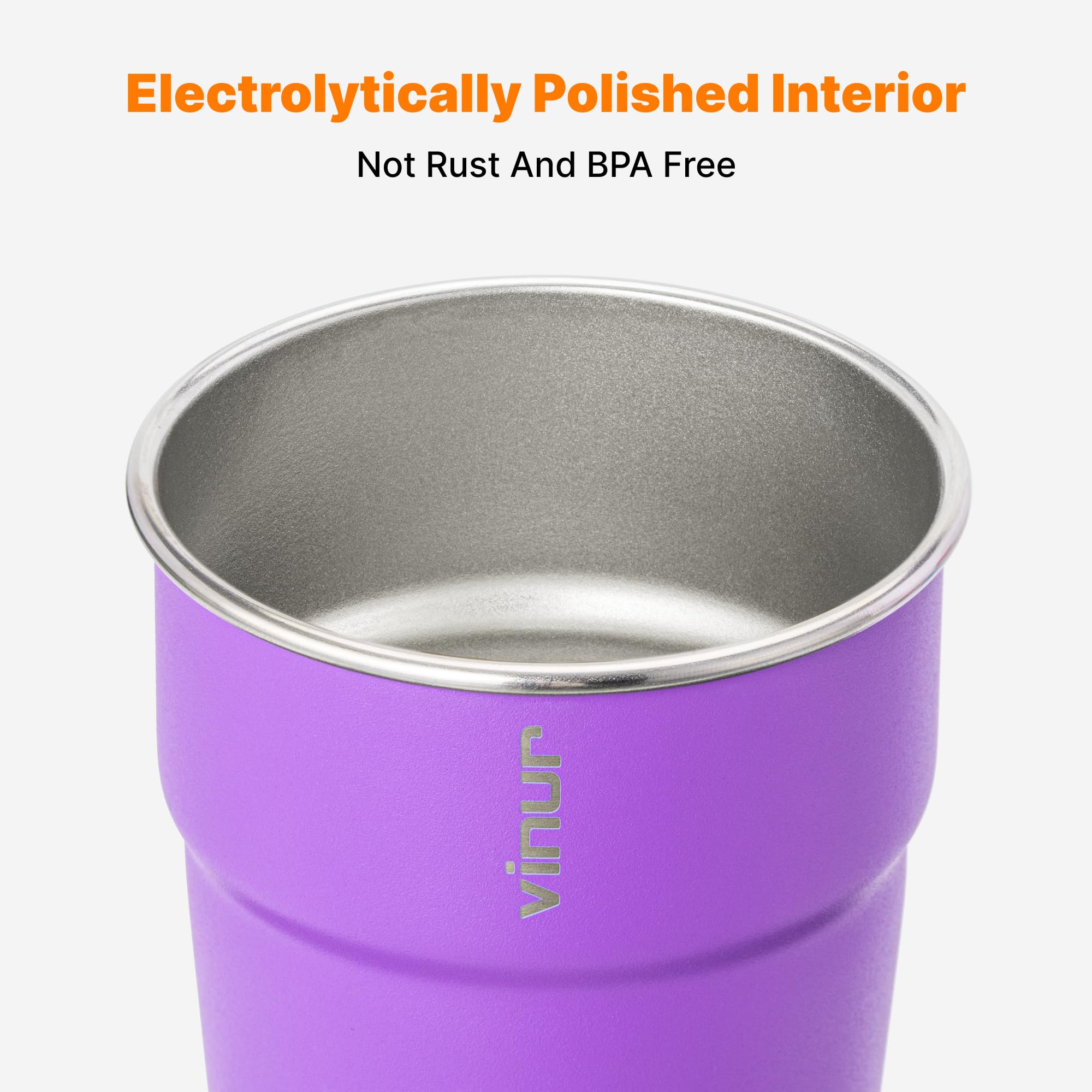 Copas VINUR 8 OZ PURPURA, SET DE 4 APILABLES, para picnic y bebidas variadas.