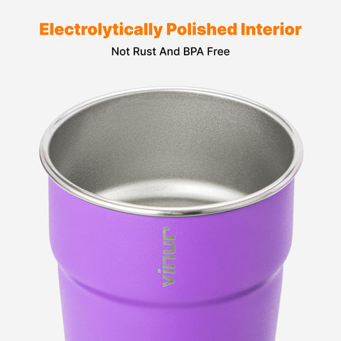 Copas VINUR 8 OZ PURPURA, SET DE 4 APILABLES, para picnic y bebidas variadas.