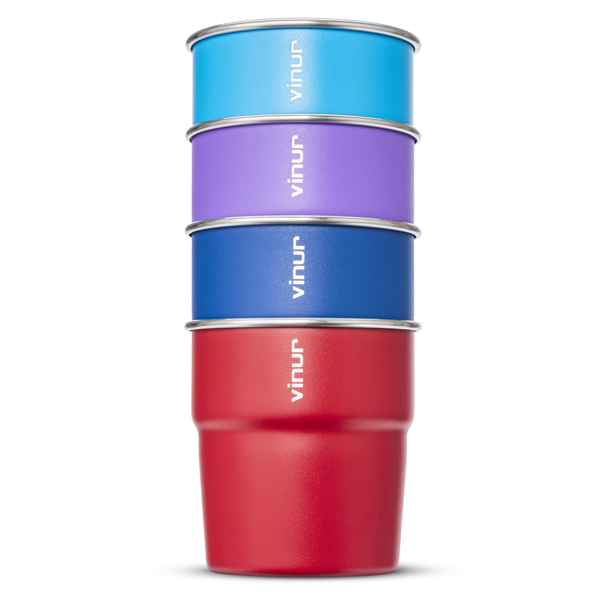 Copas VINUR 8 OZ DE ACERO INOXIDABLE, SET DE 4 APILABLES EN ROJO CANYON, ideales para viajar.
