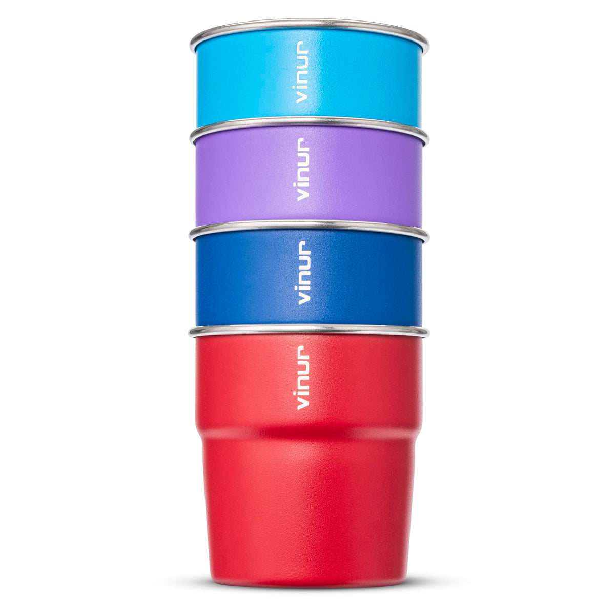 Copas VINUR 8 OZ DE ACERO INOXIDABLE, SET DE 4 APILABLES EN ROJO CANYON, ideales para viajar.