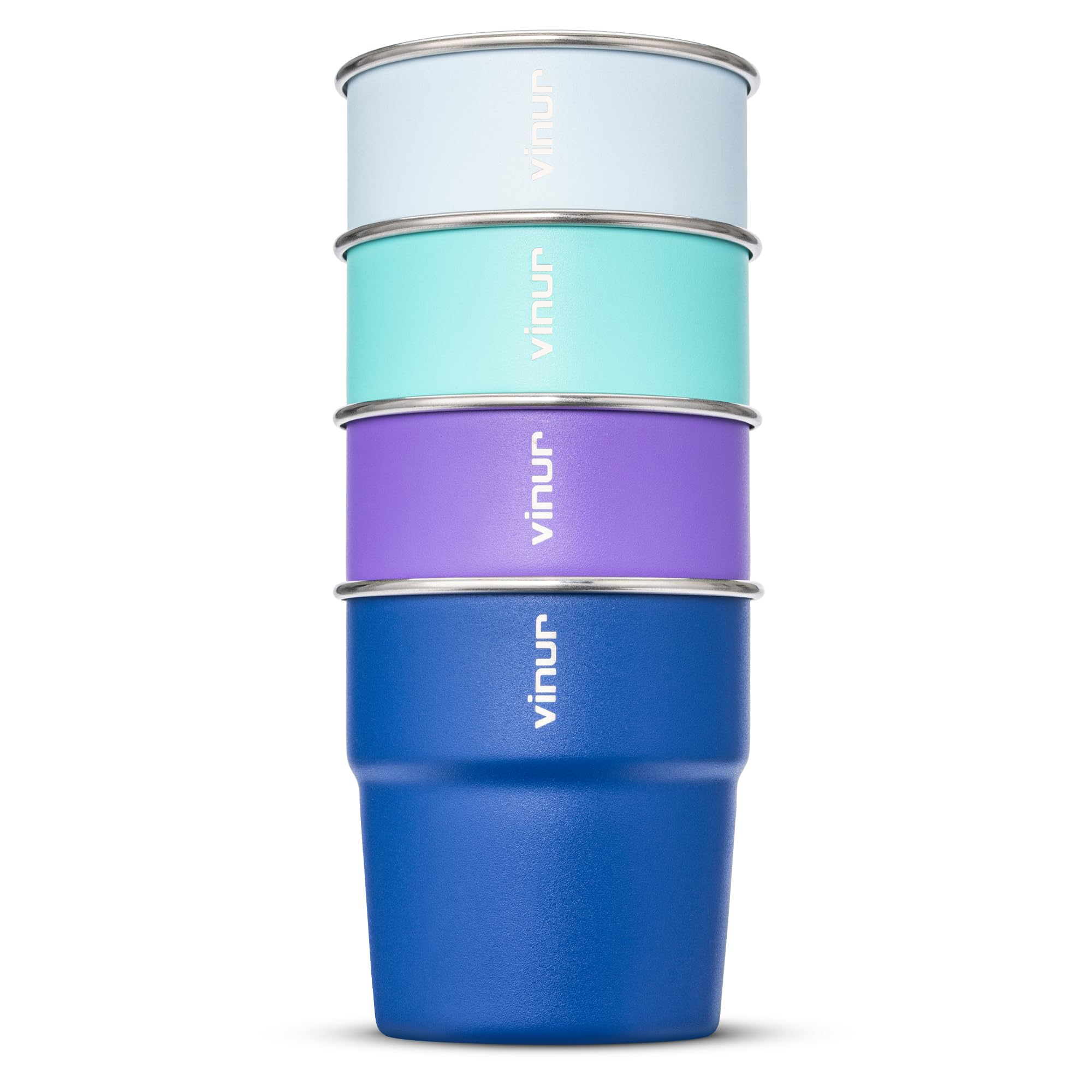 VINUR tazas 8 oz de acero inoxidable apilables para ahorrar espacio.