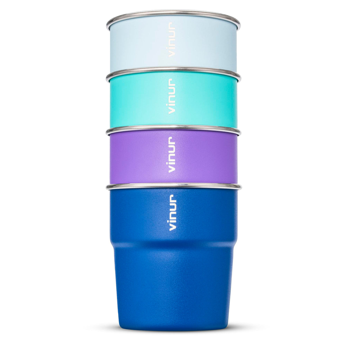 VINUR tazas 8 oz de acero inoxidable apilables para ahorrar espacio.
