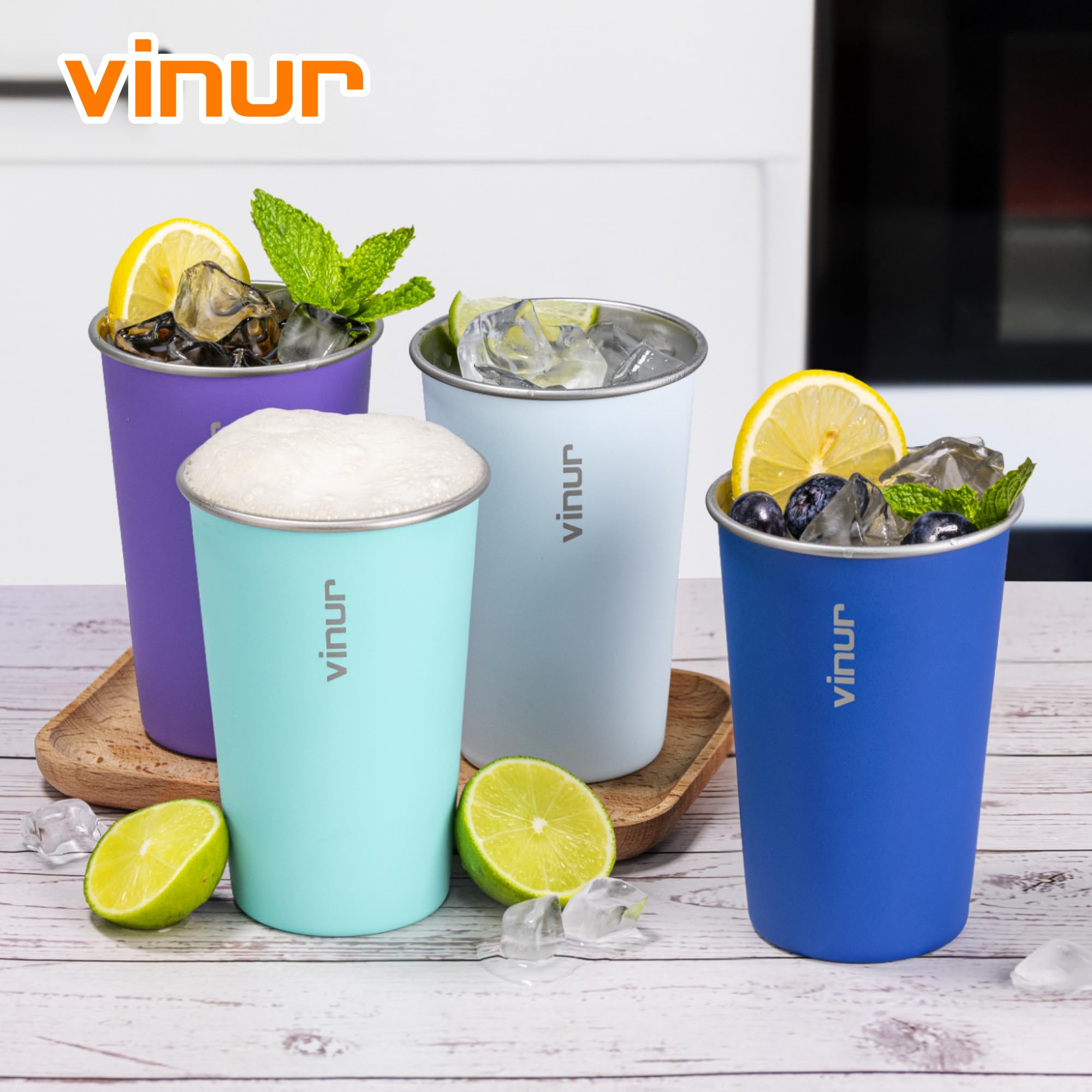 Vasos VINUR apilables 16oz, ahorro de espacio en alacenas.