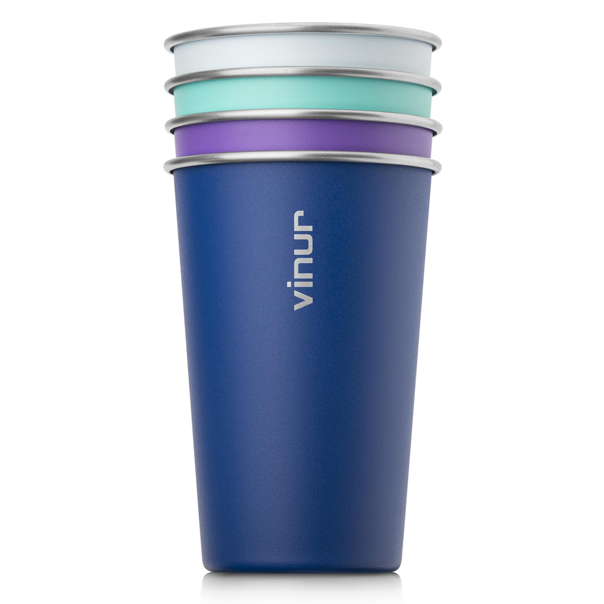 Vasos VINUR 16oz azul bebé, apilables para ahorro de espacio en casa.