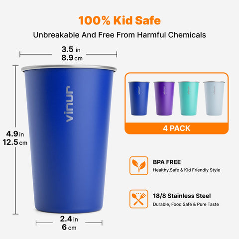 Vasos VINUR 16oz azul marino, duraderos para viajes y camping.