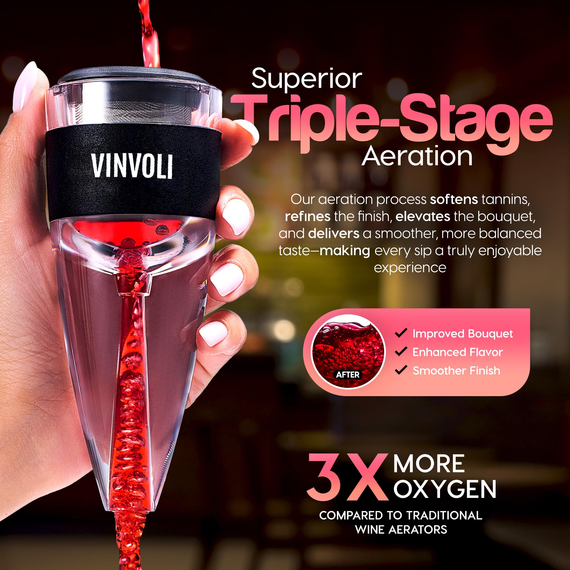 Vinvoli aerador para sommelier en casa, ideal para degustaciones y cenas.