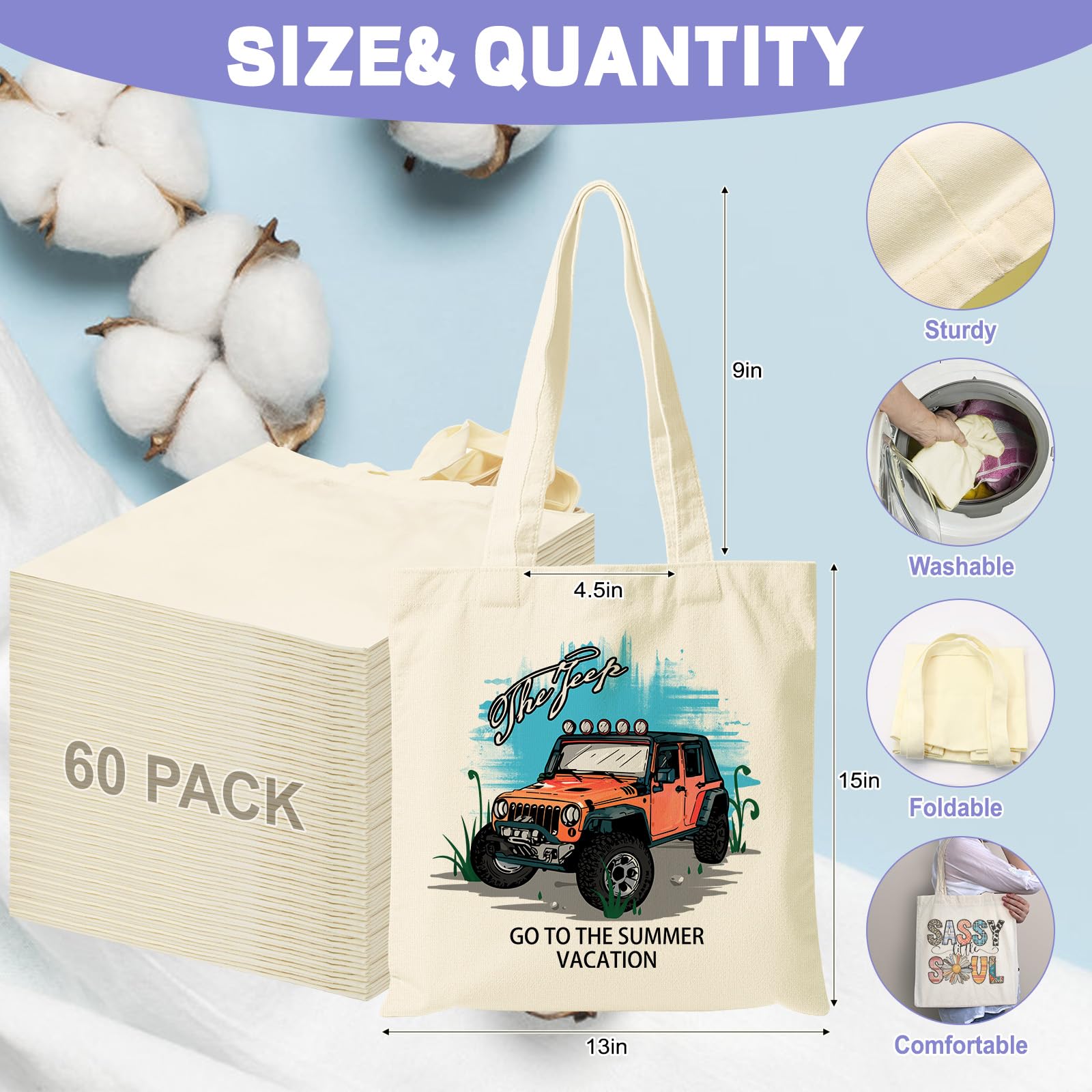 Bolsa de lona VIOBEPASS con asas, ideal para proyectos DIY.