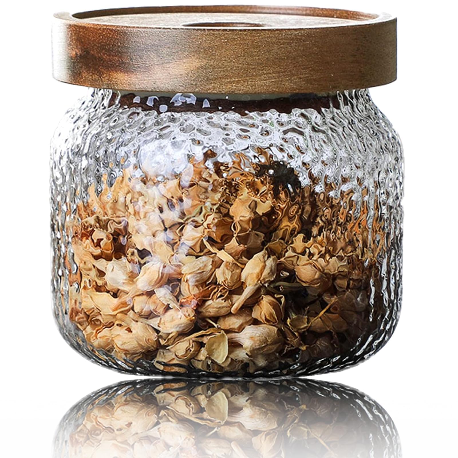 Viovian jarro de vidrio 10oz con tapa de madera, almacenamiento seguro y estético.