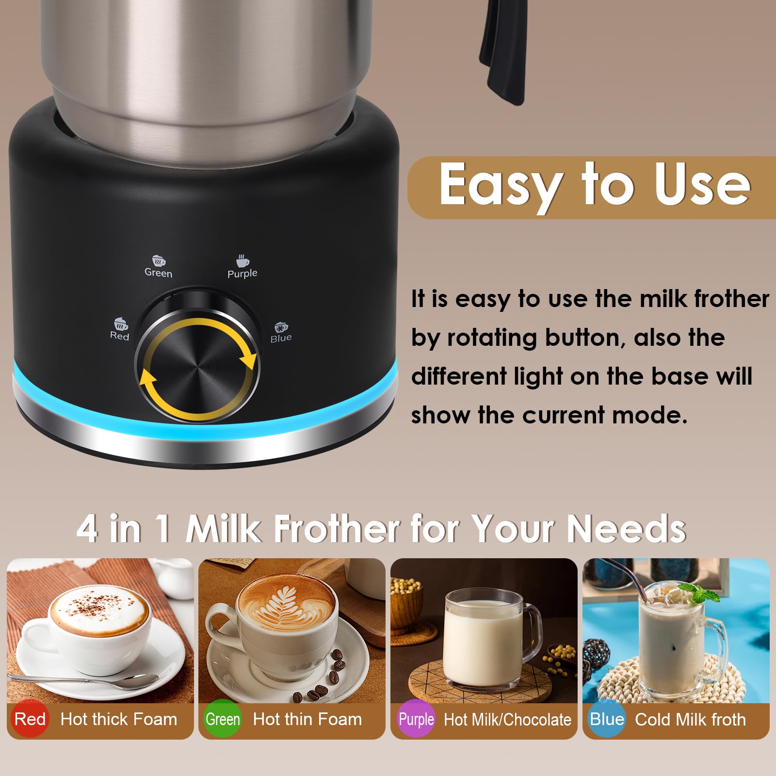 VIPDIGI espumador de leche en acero inoxidable, duradero y fácil de limpiar.