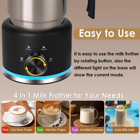 VIPDIGI espumador de leche en acero inoxidable, duradero y fácil de limpiar.