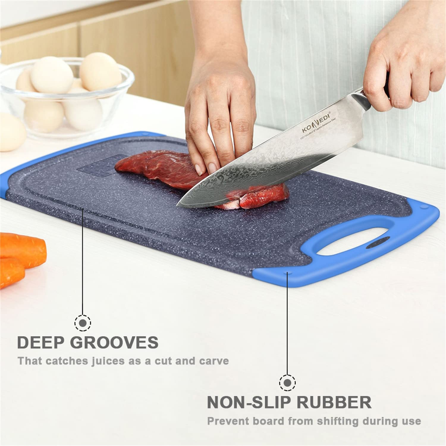 Tabla grande Viretang para carne, estable y apta para lavavajillas.