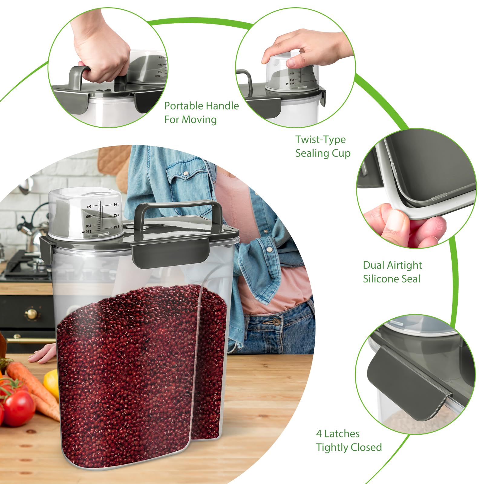 Viretec material sin BPA y duradero para uso diario.