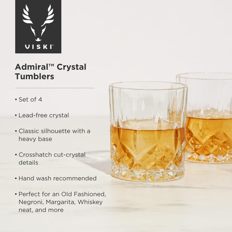 Conjunto de 4 vasos Viski Admiral en cristal claro para whisky.