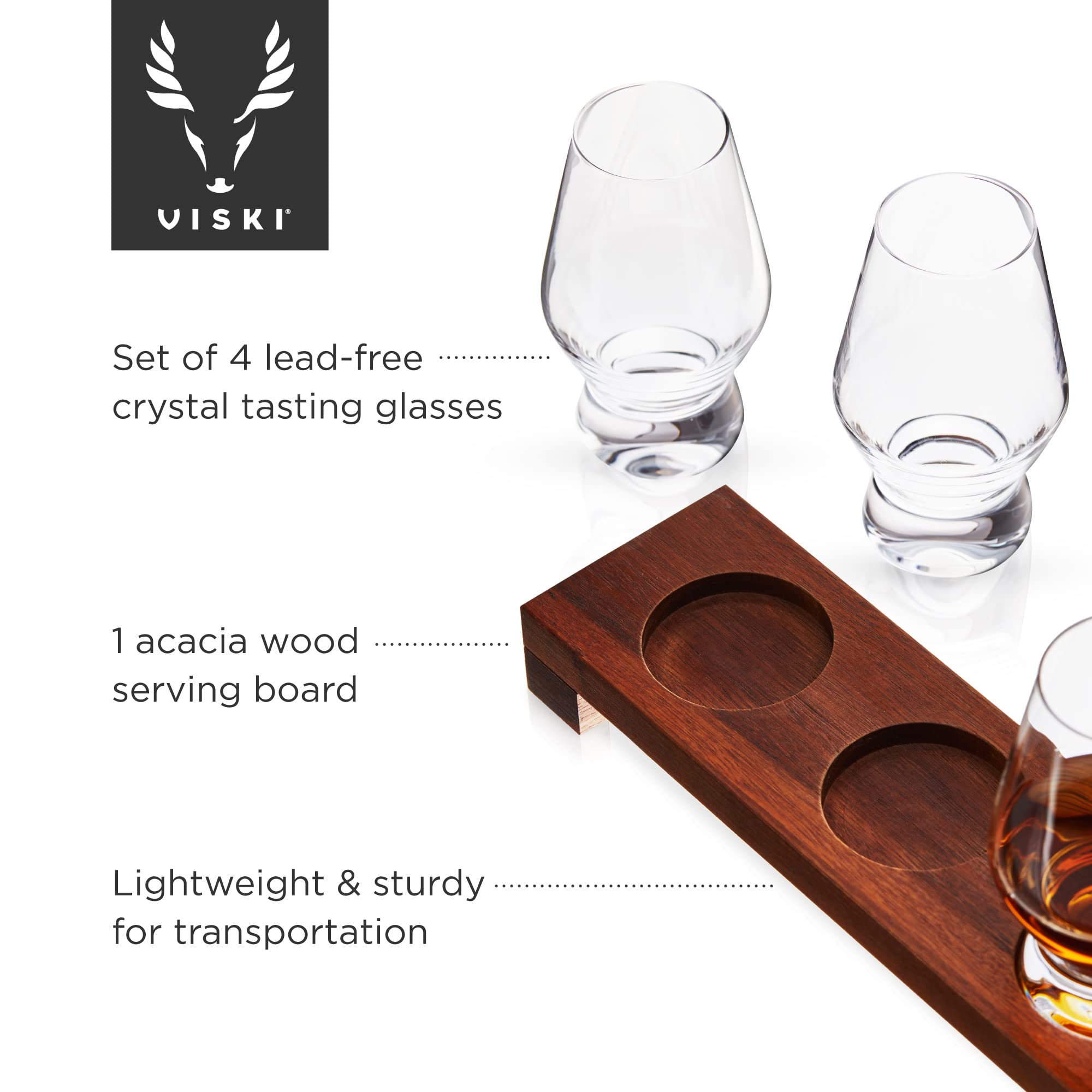Viski, bandeja de madera de acacia con ranuras para servir con estilo