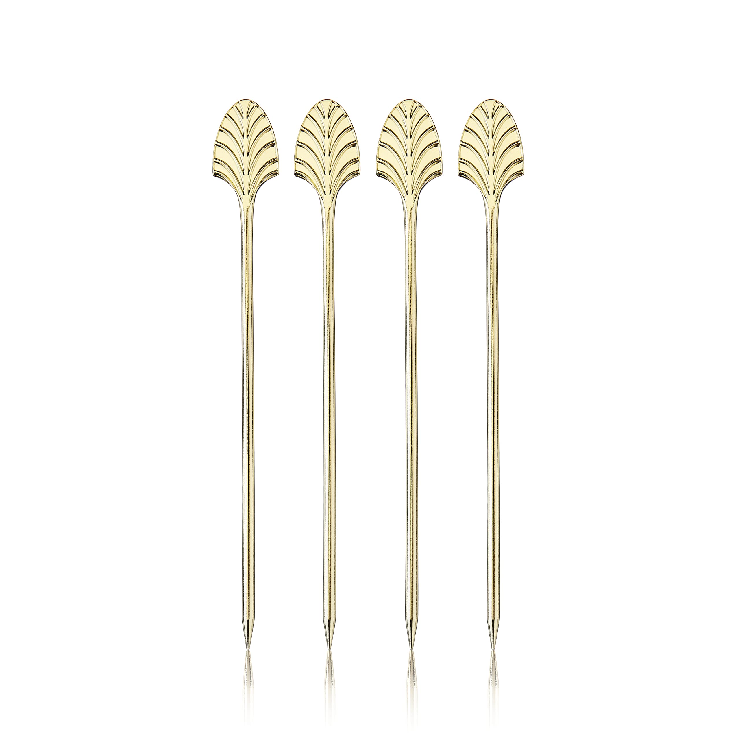 Viski palillos oro Art Déco para aceitunas, ideal para decorar martinis con estilo.