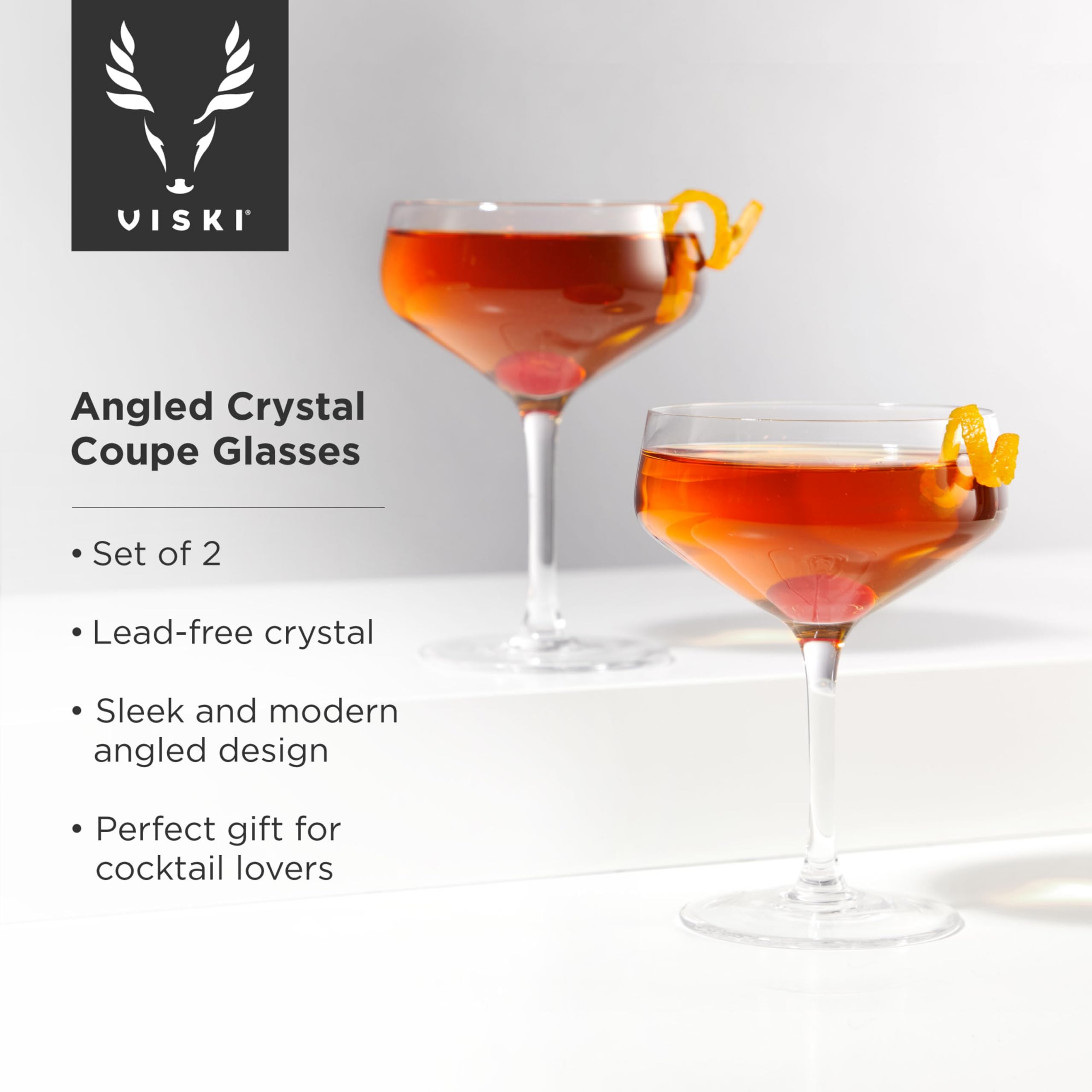 Viski Raye juego de 2 copas cristal 7oz, perfecto para compartir cócteles.