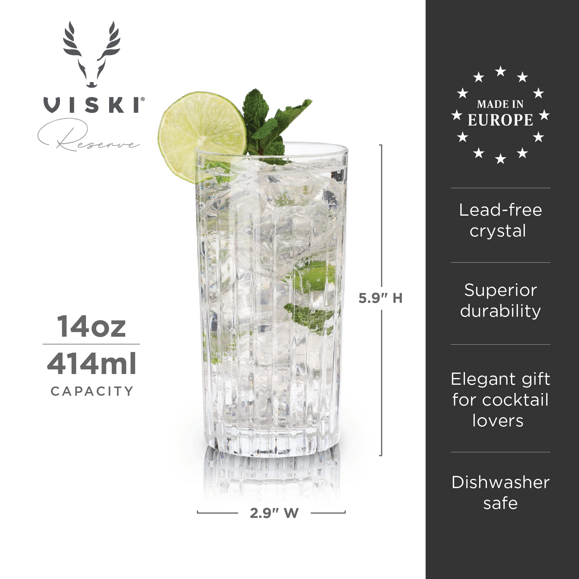 Conjunto Viski Reserve Milo, copas altas para mojitos y cócteles.