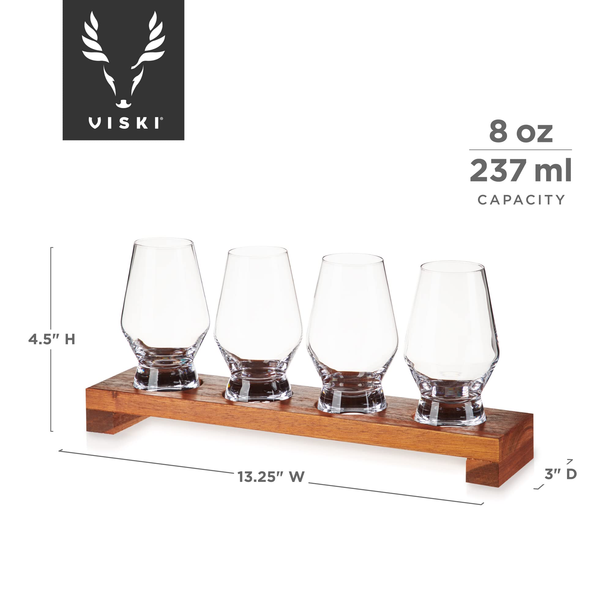 Viski, vasos de cristal 8oz en bandeja para presentación elegante