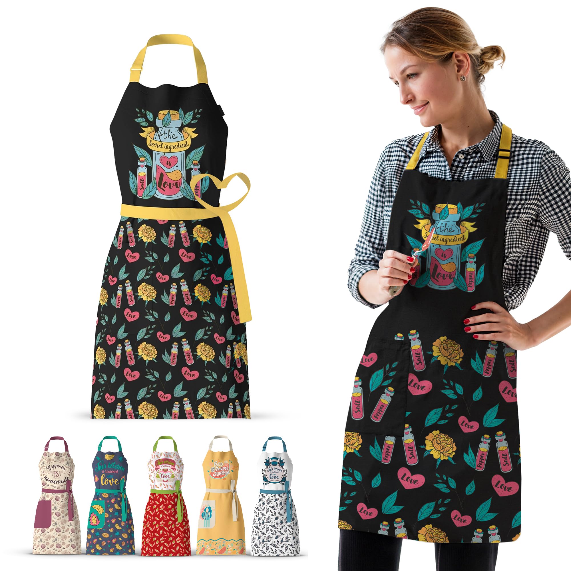 Vita Elegante delantal con bolsillo profundo, ideal para recetas y utensilios.