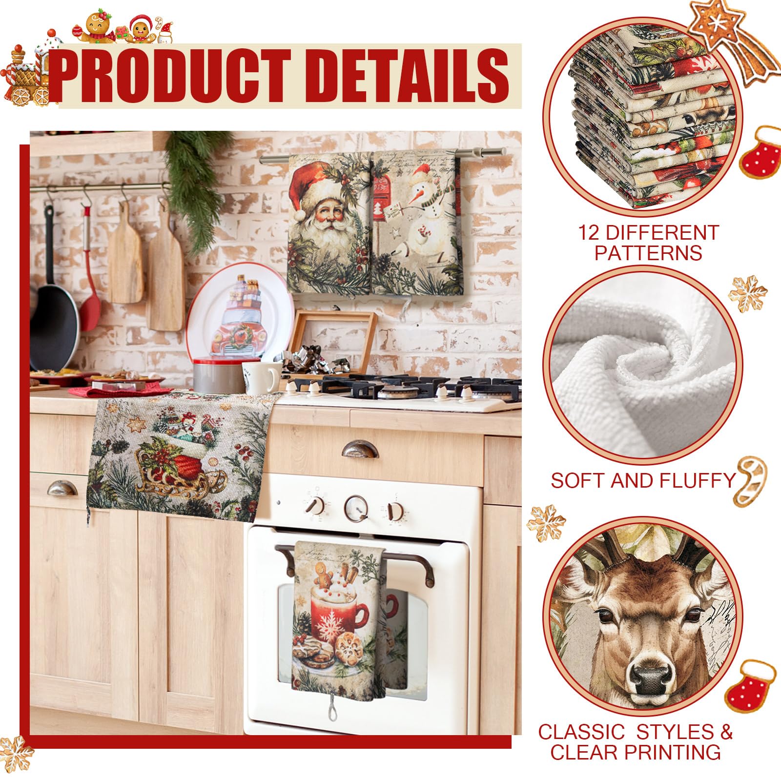 VitalCozy toallas cocina Navidad Papá Noel, práctica para secar utensilios y limpiar superficies