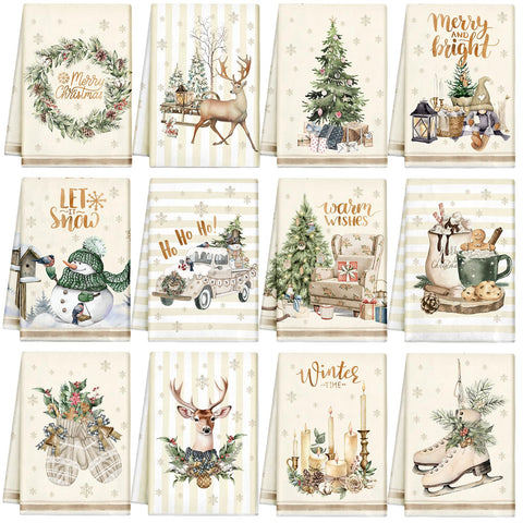 Toallas VitalCozy con árbol navideño para secar platos con limpieza elegante.