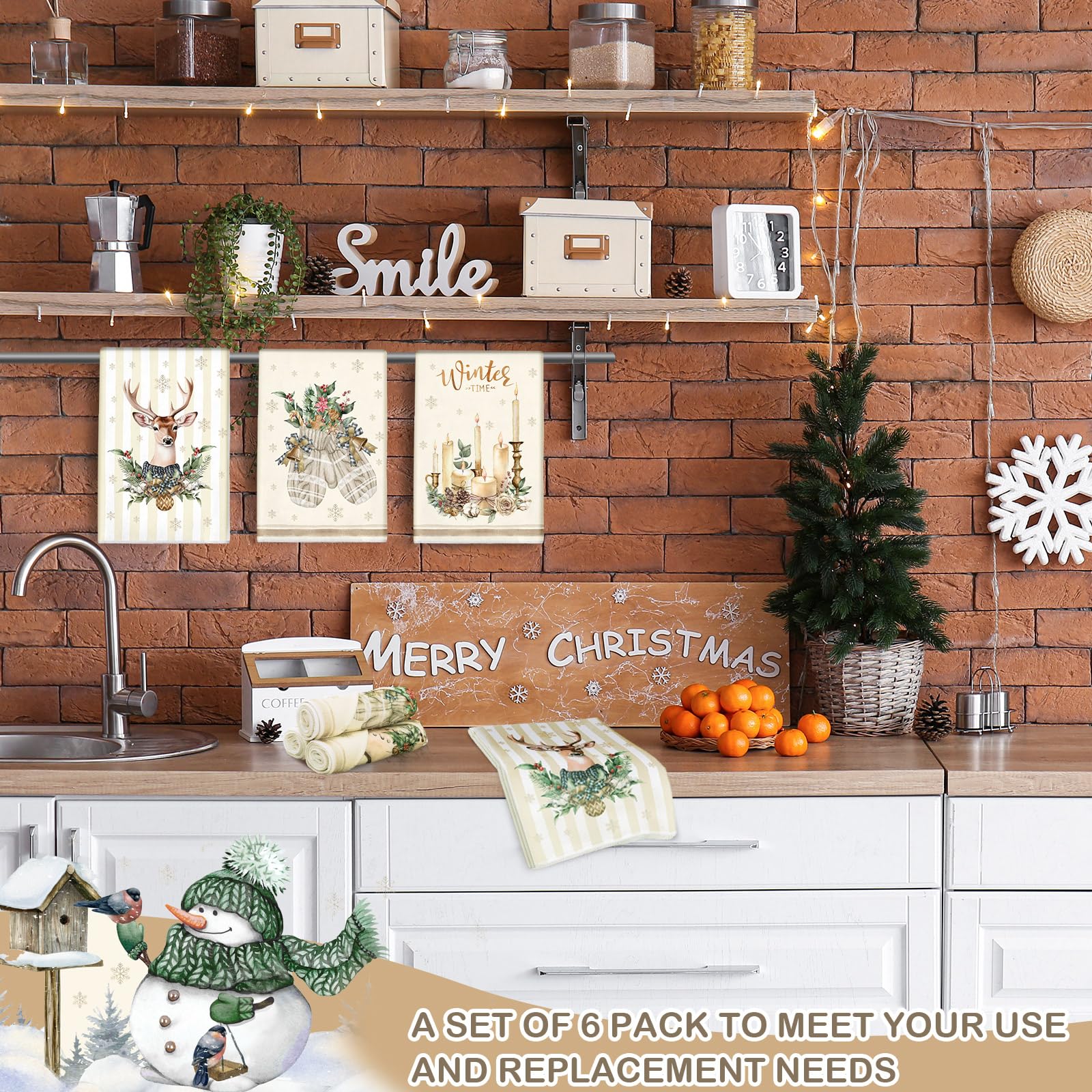 Toallas VitalCozy con diseños navideños coloridos para embellecer la cocina.