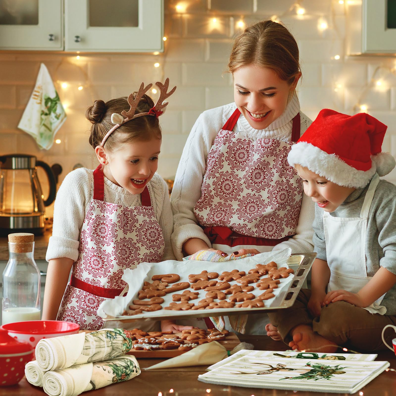 Toallas VitalCozy con diseño festivo de nieve para secar platos.