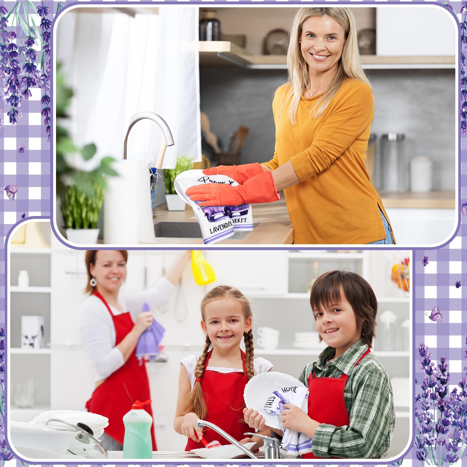 Conjunto de 6 toallas de cocina VitalCozy en lavanda, prácticas para todo uso.