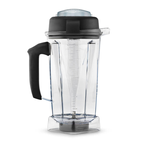 Vitamix contenedor de 64 onzas claro con marcas de medición para porciones precisas.