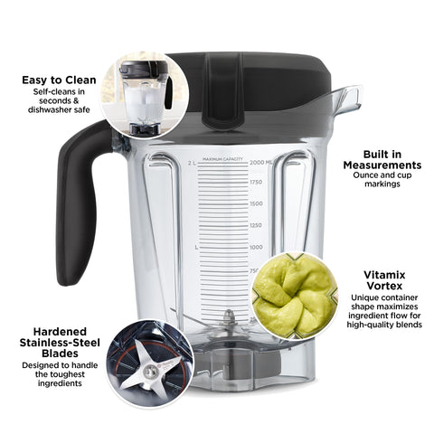 Vitamix Contenedor de 64 onzas con cuchillas láser para mezclas suaves.