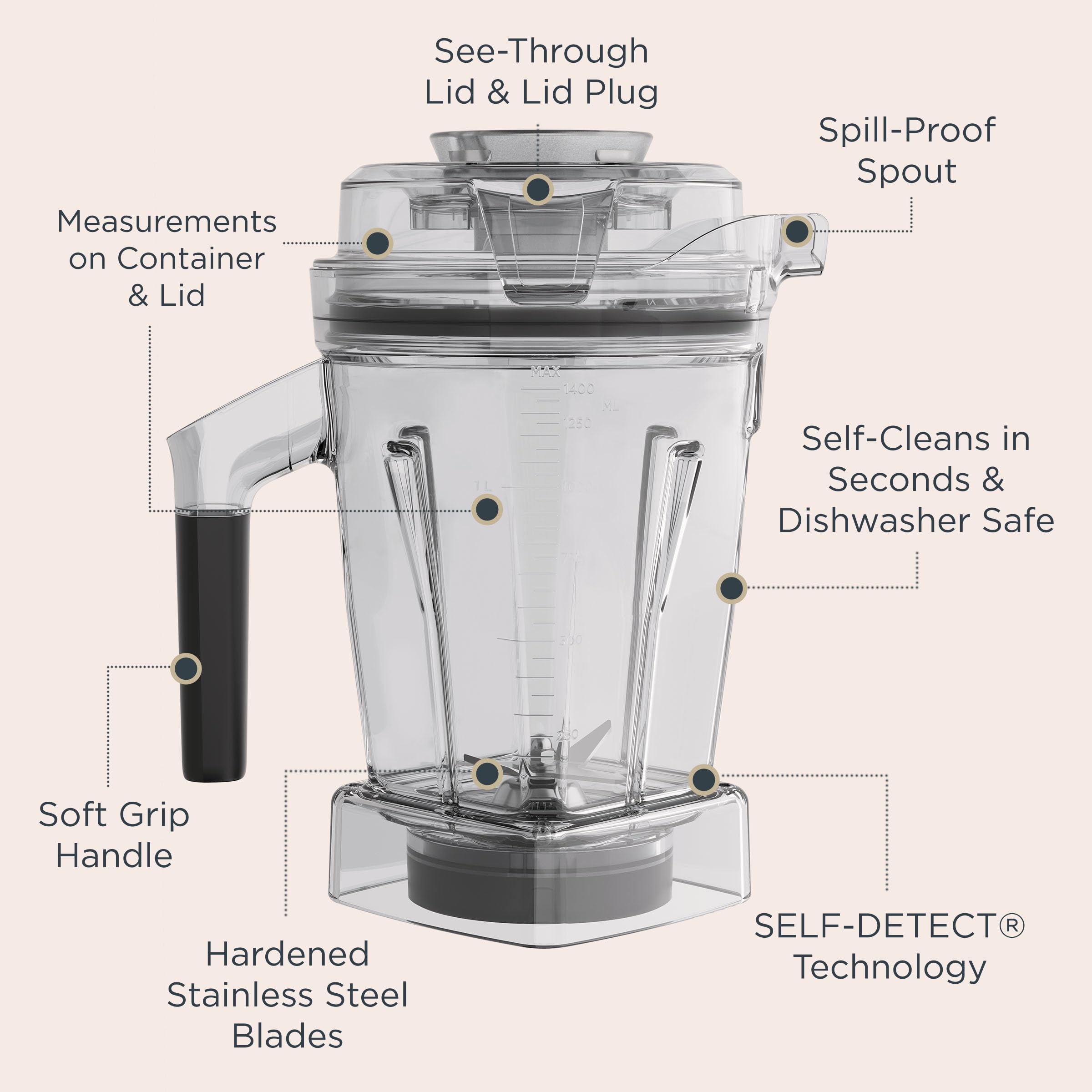 Vitamix cuchillas de acero inoxidable para cortes uniformes.