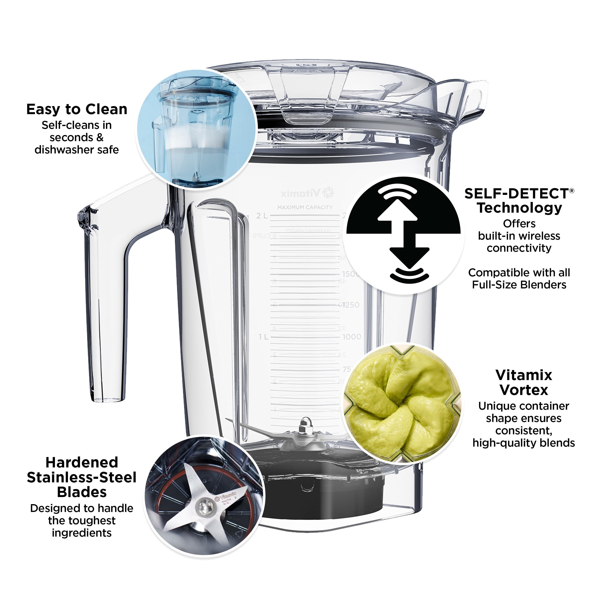 Tapa transparente Vitamix con sello hermético para monitorear la mezcla.