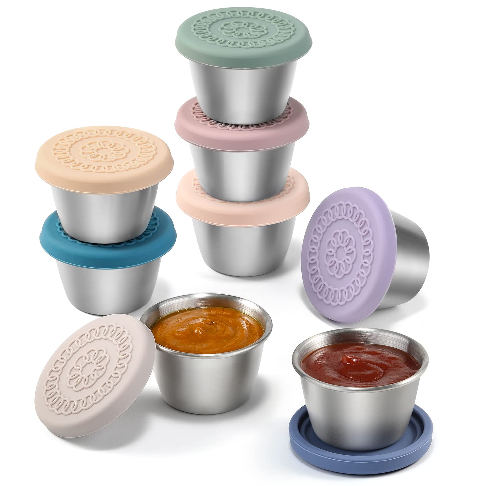 VITEVER conjunto de 8 contenedores para aderezos 70ml, ideales para llevar salsas en la lonchera.