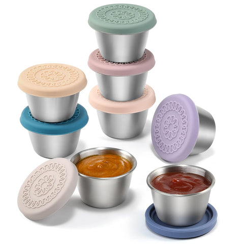 VITEVER conjunto de 8 contenedores para aderezos 70ml, ideales para llevar salsas en la lonchera.