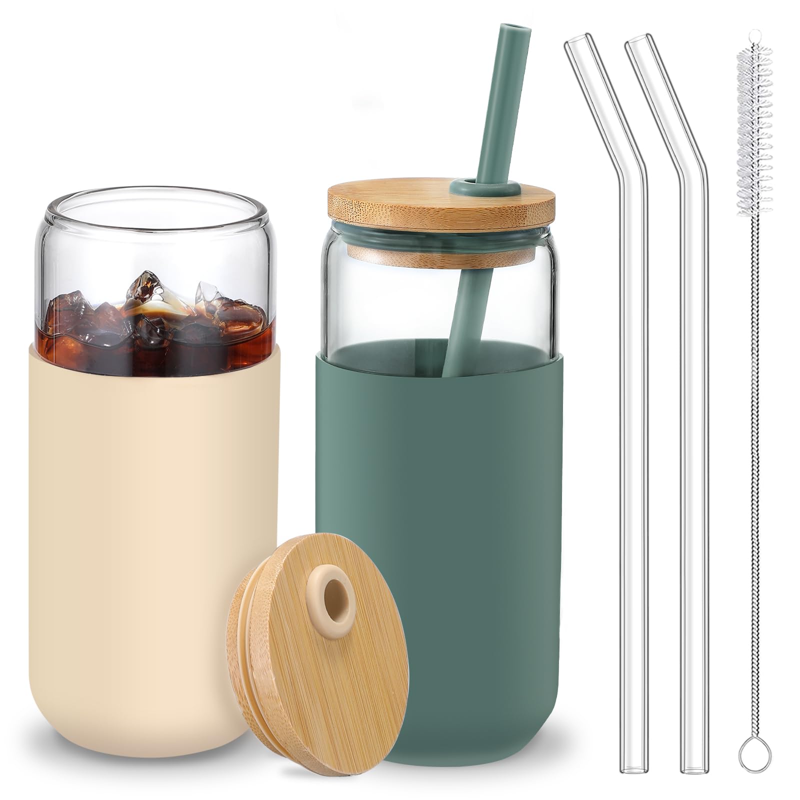 VITEVER vaso cristal 20oz con cubierta silicona Cambridge Blue, protección y estilo diario.