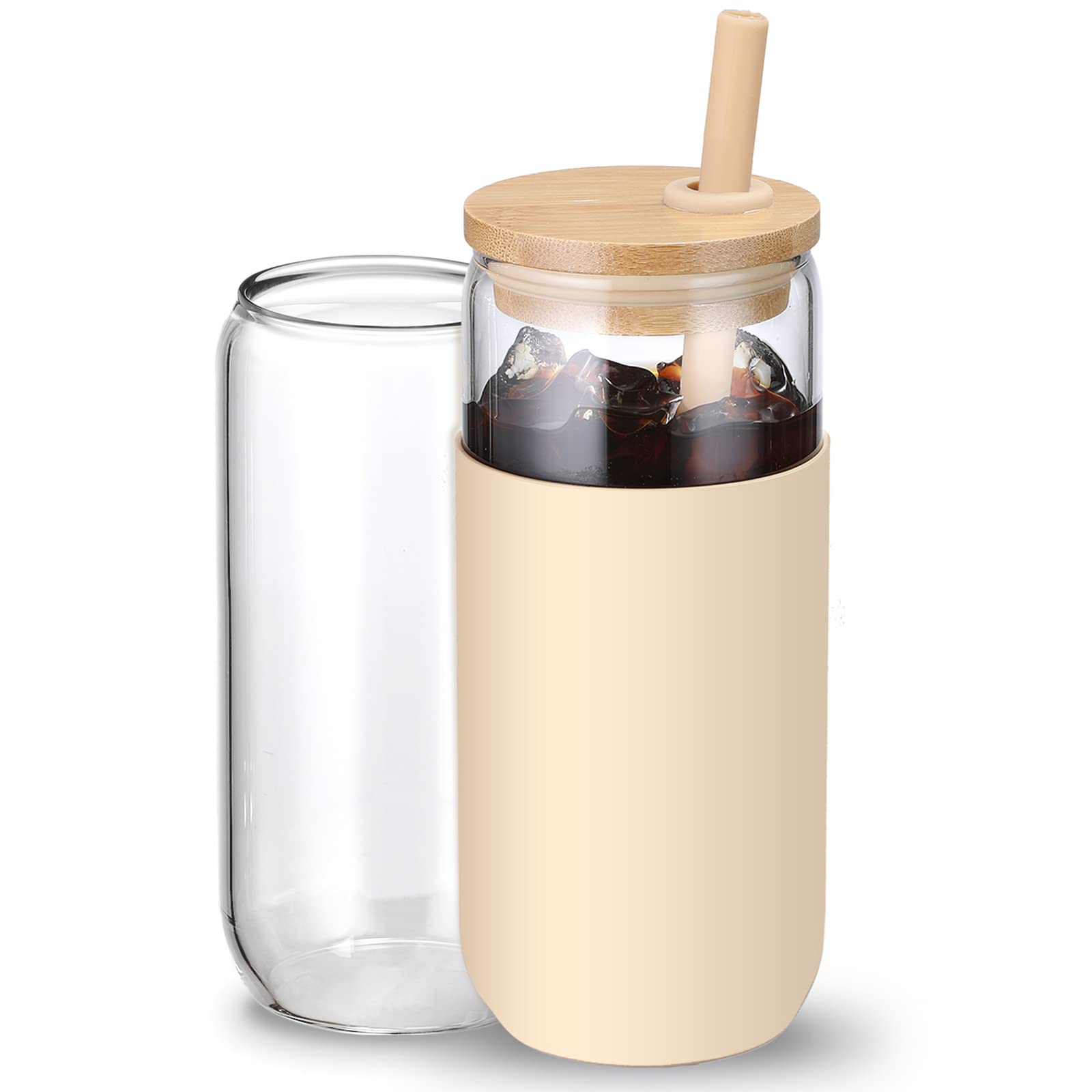 VITEVER vaso de vidrio 20 onzas con cubierta de silicona ámbar para protección y estilo.