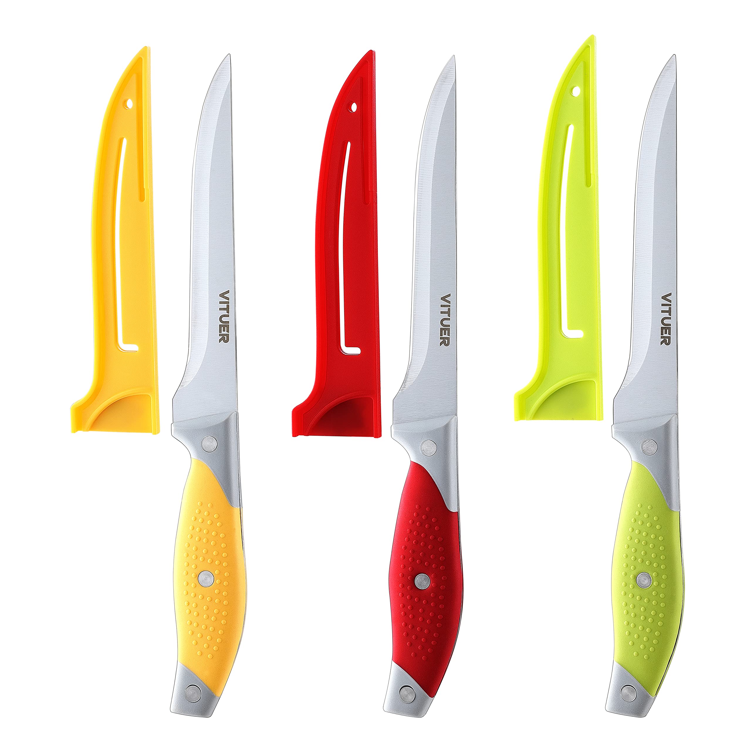 Set de cuchillos deshuesadores coloridos VITUER para designar usos por carne.