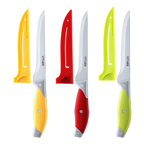 Set de cuchillos deshuesadores coloridos VITUER para designar usos por carne.